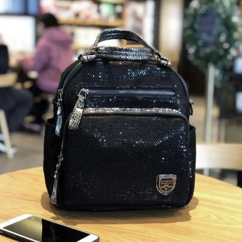 2023 nova mochila edição coreana bolsa feminina portátil lantejoulas moda mochila de viagem versátil grande capacidade dupla utilização saco maré