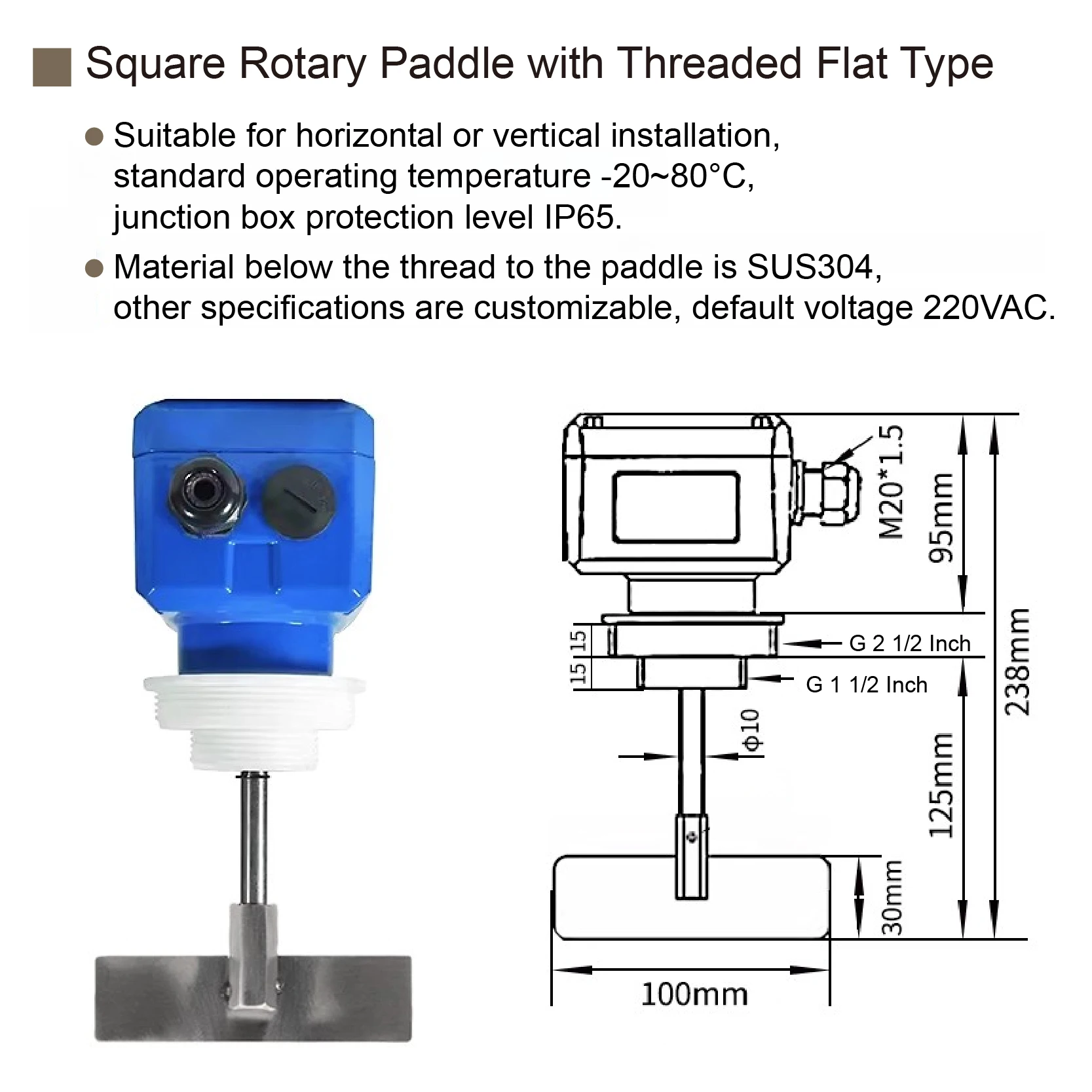 

Thread Mount Paddle Level Switch Granular and Powder Material Level Indicator for Silo Rotary AC220V/DC24V/AC110V