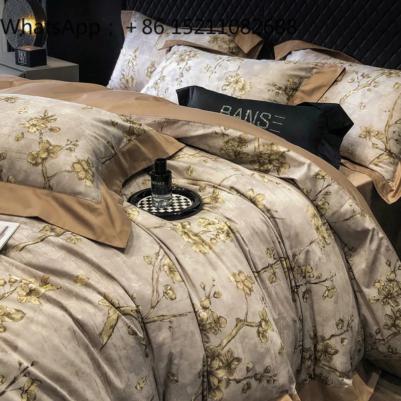 LLY cotton horse long-staple cotton satin four-piece set, pure cotton pastoral bedding