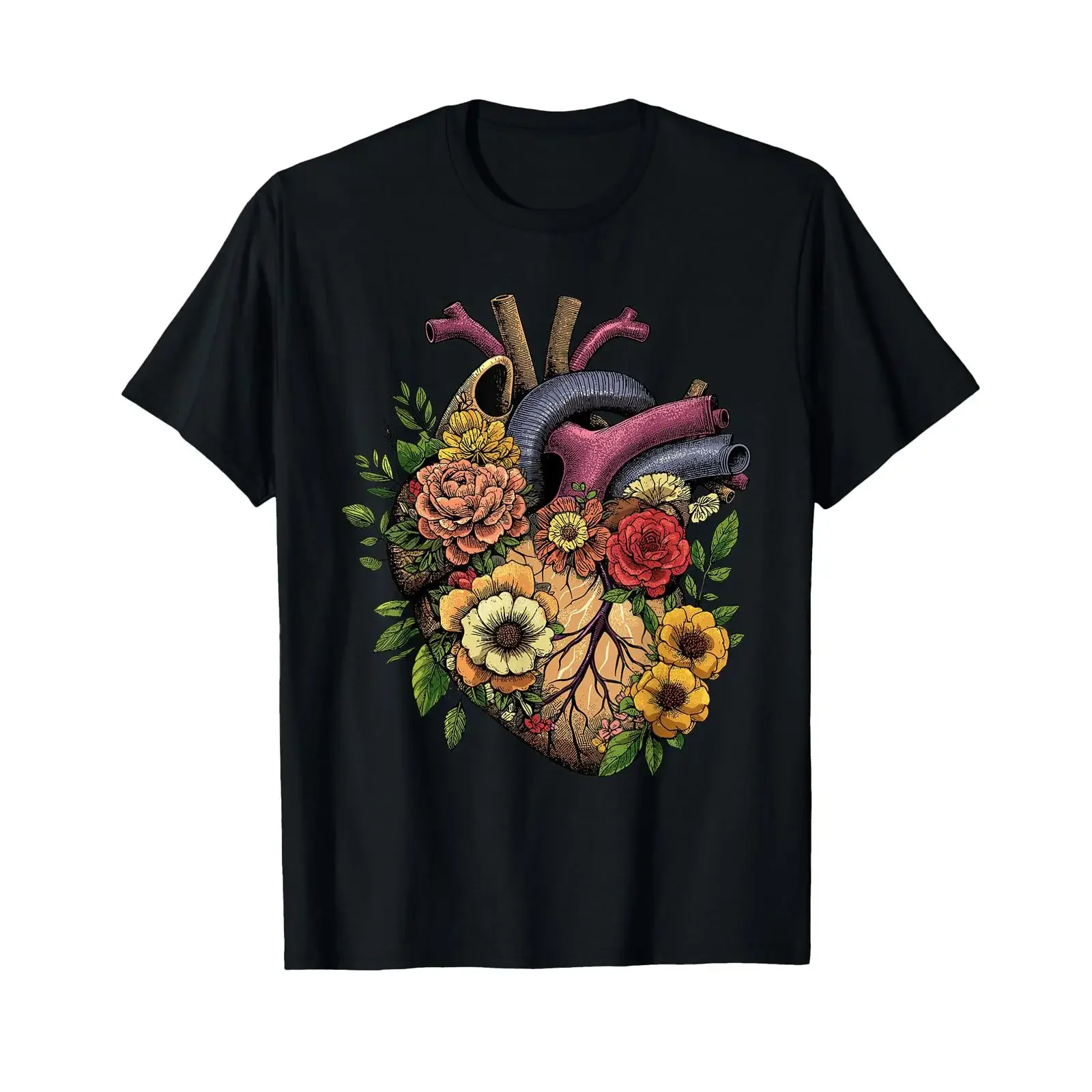 Anatomical HearT T Shirt Floral Organ Cardiology Cardiac Nurse vintage Washed streetwear graphic Casual Stylish Comfortable