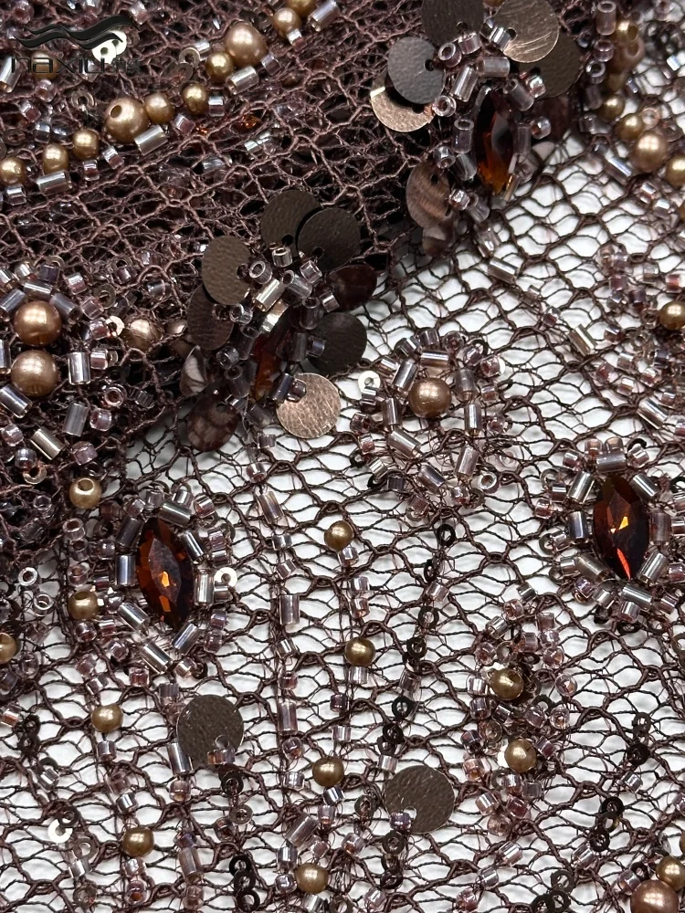 

Madison 2026 Luxury French Stones Mesh Embroidery Beaded Lace Fabric African Nigerian Sequins Lace Fabric For Wedding Dress