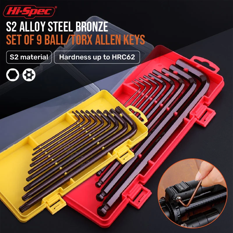 Hi-spec-Juego de Herramientas de llave Allen hexagonal, destornillador tipo L, llave hexagonal, bola plana, cabeza Torx