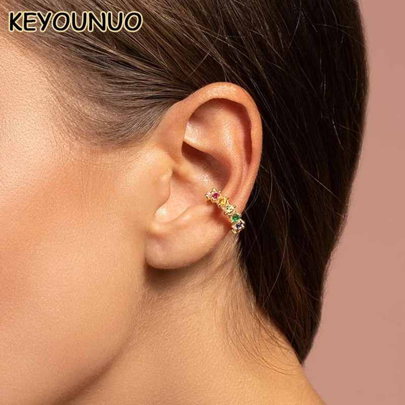 

KEYOUNUO Lovely Gold Color CZ Clip Earrings For Women Heart Colorful Zircon Earcuffs Earrings Fashion Party Jewelry Wholesale