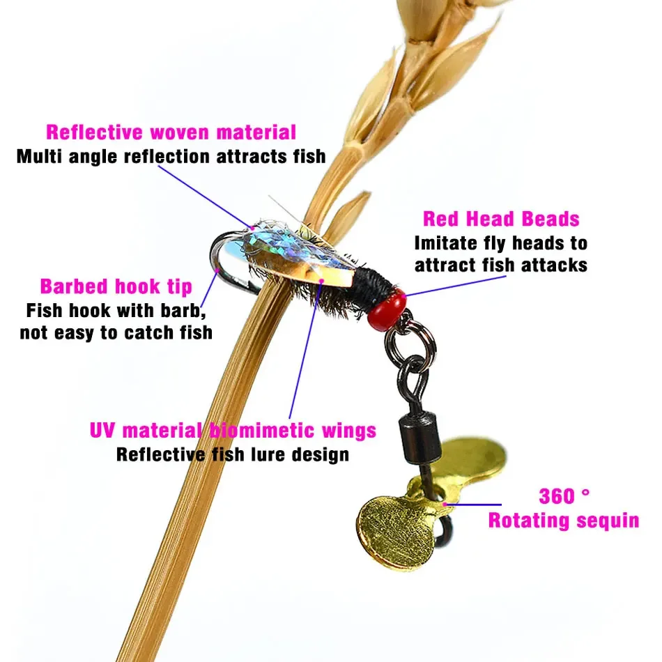 Topranc 15 Teile/schachtel Gefälschte Köder Bienenflügel Bionic Simulieren Insekten Köder Spinner Propeller Angeln Köder Tackle – Detail 3