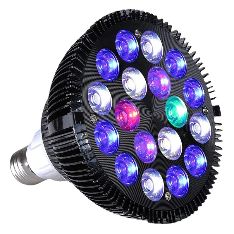 

NEW E27 LED Aquarium Lights Bulb 18/54W Full Spectrum Fish Lamp PAR38 SPOT Saltwater Coral Reef 2024 80 RGB Black Housing