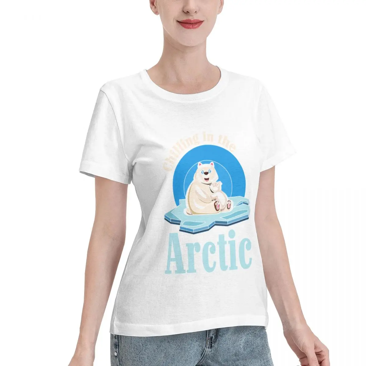 Budget Friendly Funny Chilling In The Arctic Happy Polar Bear Hugs Women's T-shirt Inner Wear Plain Cotton Top