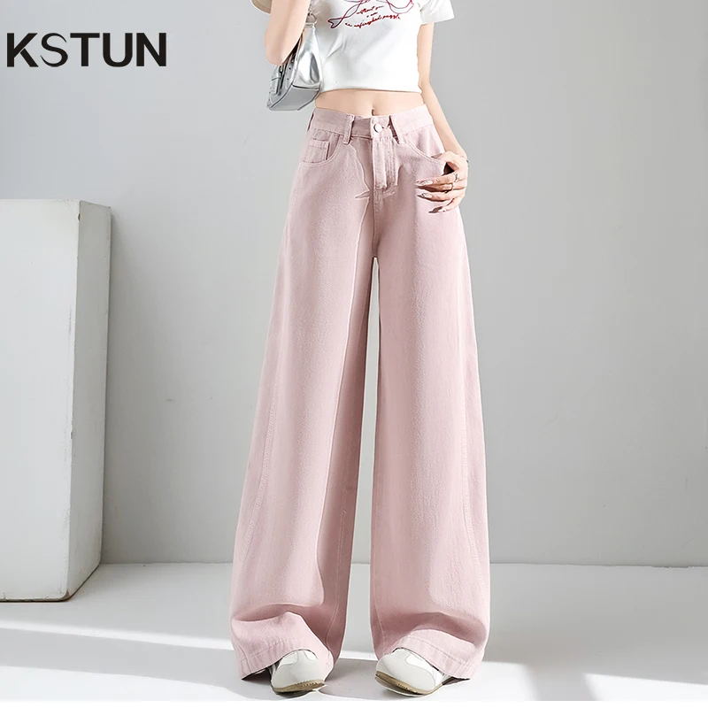 KSTUN 2025 Summer Women Wide Leg Jeans Pink Jeans High Waist Straight Draggy Pants Denim Pants Tall Girls Long Trousers Trendy
