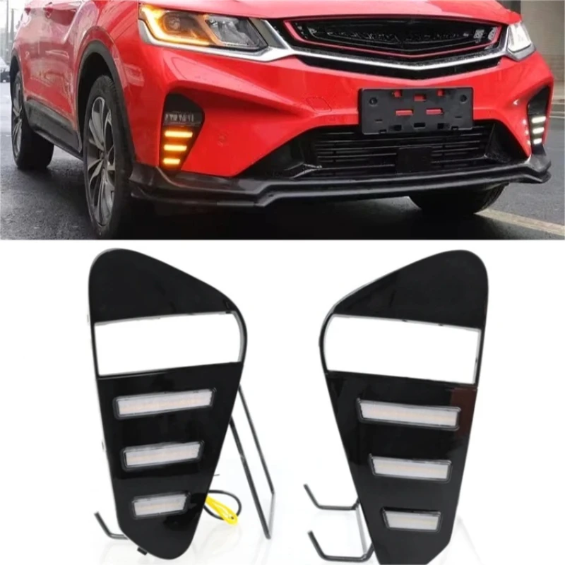 For Geely Coolray Proton X50 2019-2020 Car Led Daytime Running Lights Yellow Dymanic Turn Signal Front Fog Lamp 12V Daylights