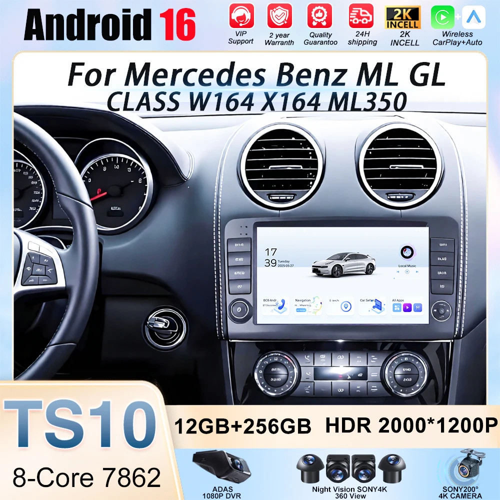 For Mercedes Benz ML GL CLASS W164 X164 ML350 Radio Samochodowe Car Radio Carplay Multimedia Video Player Bluetooth DVD 2K QLED