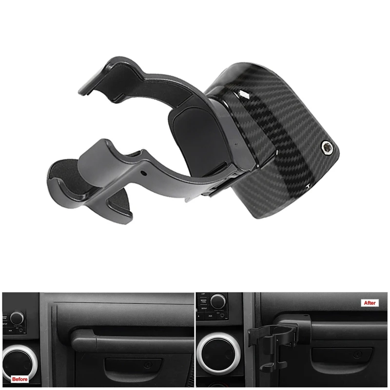 For Jeep Wrangler JK 2007-2010 Car Carbon Fiber Drink Water Cup Holder Mobile Phone Support Accessories