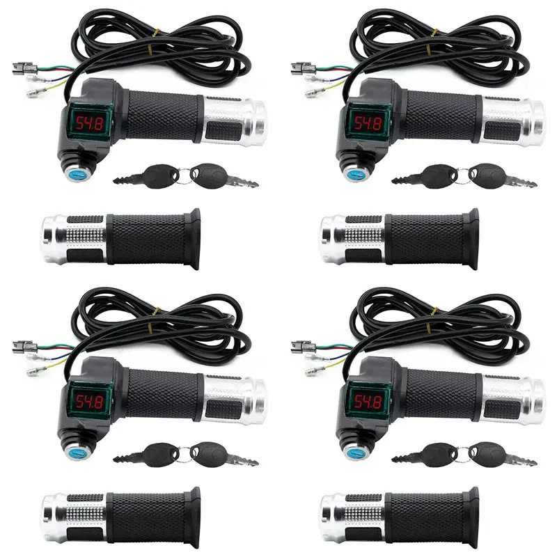 

New Arrival 4Pair Electric Bicycle Throttle Grip With LCD Battery Voltage Display Key Knock, Universal Electric Bike Throttle Gr