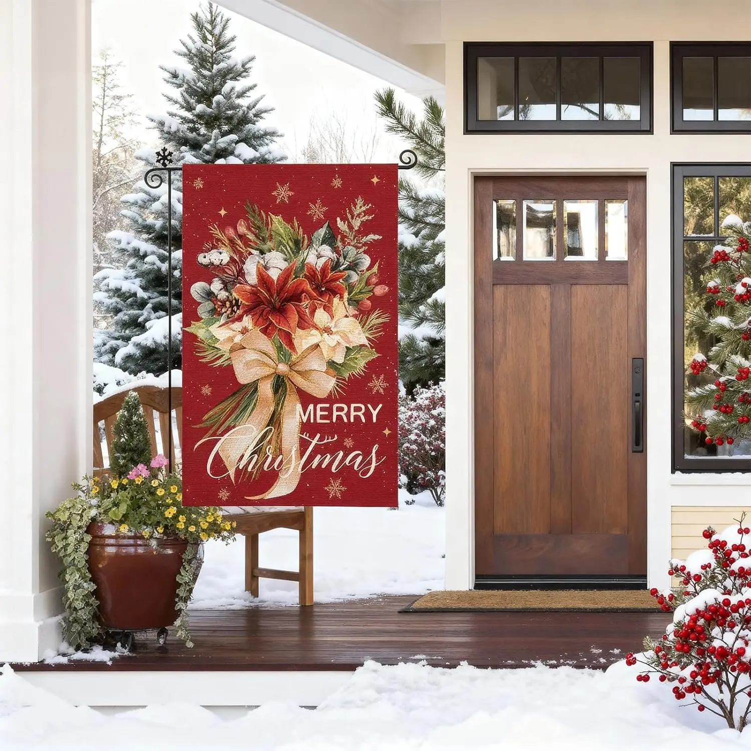 Merry Christmas Garden Flag 12x18 Inch Double Sided Outside Red Christmas Flowers Garden Winter Holiday Yard Flag Outdoor Ho SSL