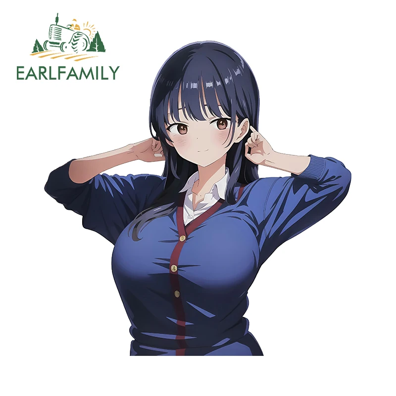 

EARLFAMILY 13cm x 12.7cm Popular Beautiful Waifu Car Sticker Big Chest Creative Decal Sunscreen Rearview Mirror Car Accessories