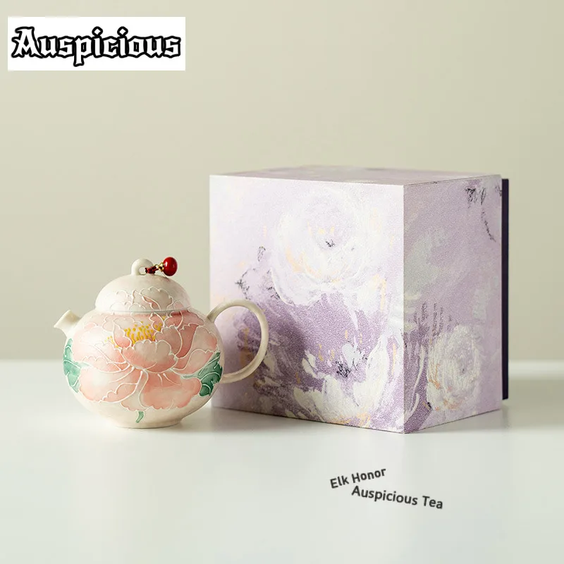 

Чайник-заварник 145 мл, светло-розовый, с рисунком пионов, в японском стиле, с отверстием для заваривания, для чая Тиегуаньинь, посуда, аксессуары, украшение