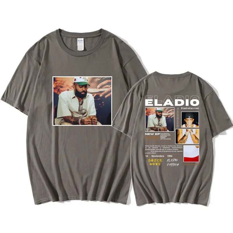 Rapper Eladio Carrion T Shirts Sauce Boyz Music Album Double Sided Print T-shirt men women Retro harajuku Hip Hop T Shirt tops