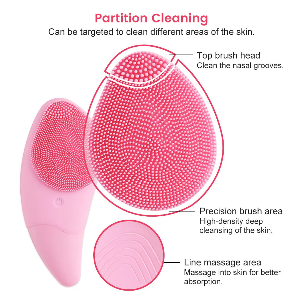 فرشاة تنظيف الوجه الكهربائية سيليكون بالموجات فوق الصوتية الاهتزاز منظف الوجه المسام العميقة البثرة التطهير الجلد الوجه مدلك #6
