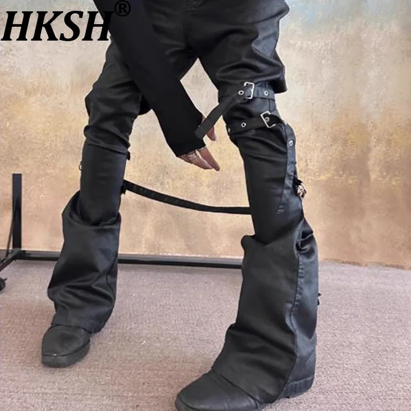 HKSH ربيع الخريف جديد الرجال المد الشرير فيبي الدانتيل متابعة المغلفة الدنيم السراويل مشمع مشبك معدني متوهج الشرير جينز أنيق ريترو HK14790