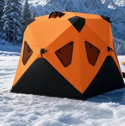 Ultra Thick Cotton Lining Insulated Ice Shanty, Foldable Pop-Up Tent, No Assembly Needed for Winter Fishing & Cold Camping