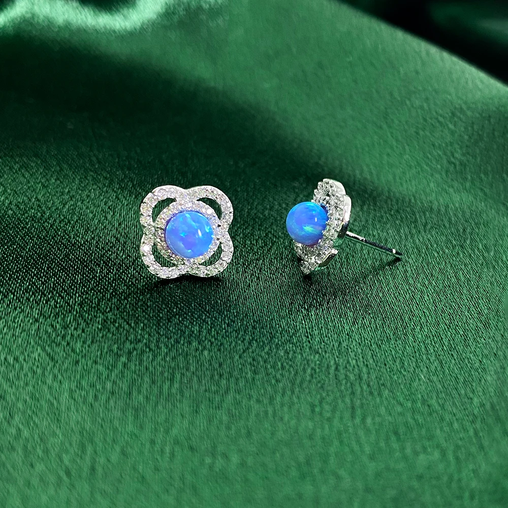 

Clover Earrings for Women Synthetic Opal Beads Sterling Silver Stud Earrings