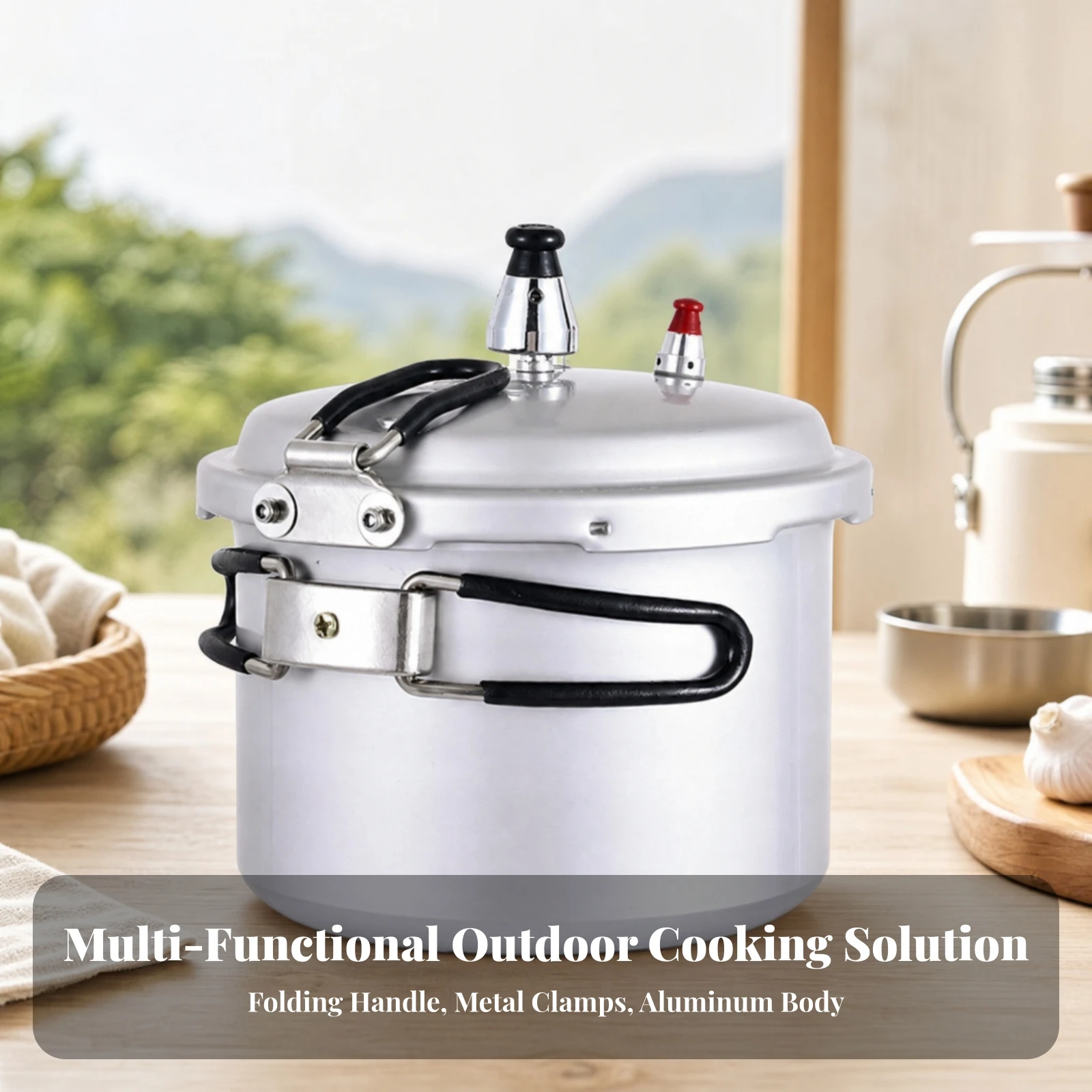 Aluminum Pressure Cooker Foldable Pressure Cooker with Folding Handles Pot Safe Cookware Long-Lasting for Campers, Camping