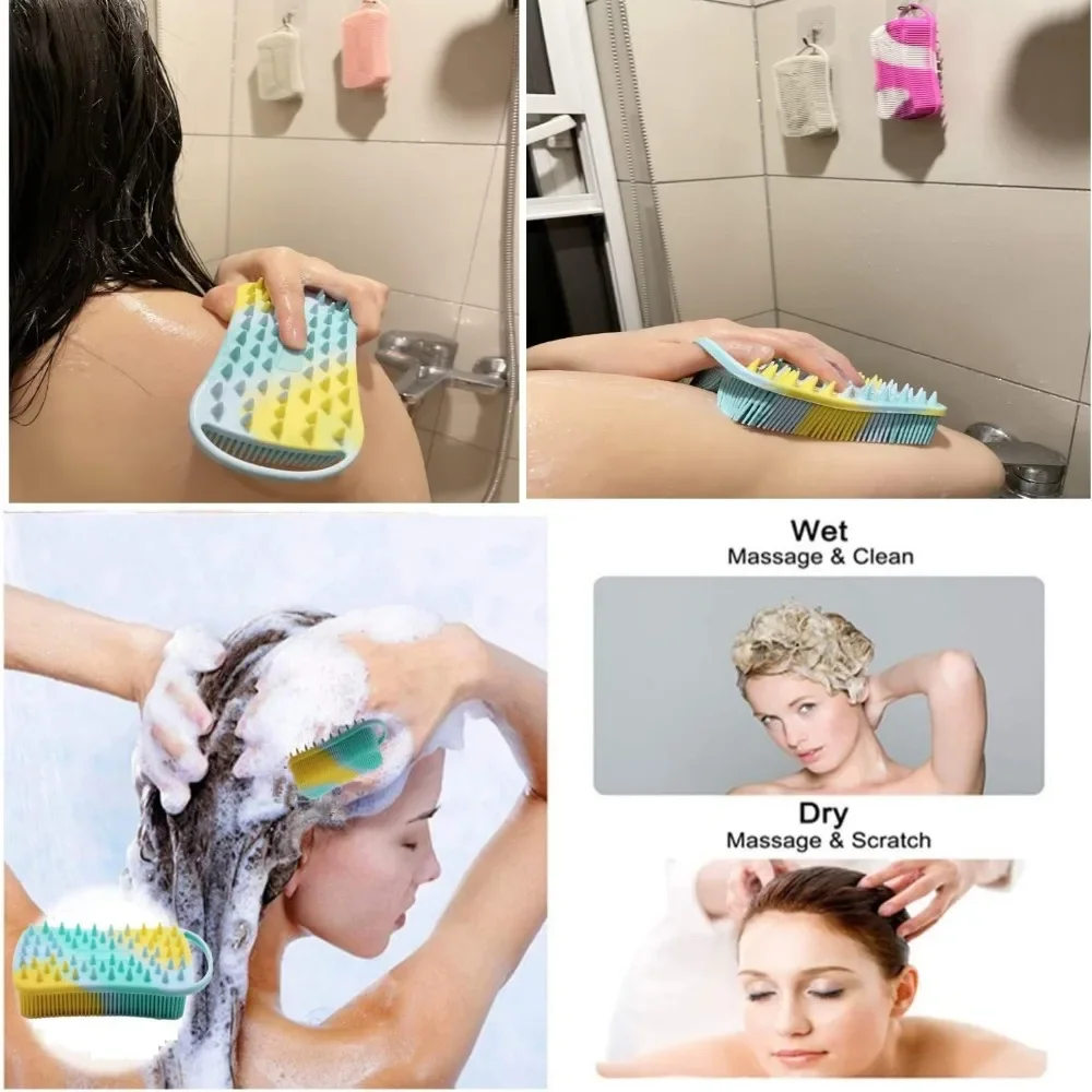 Brosse corporelle en Silicone pour bain, shampoing, épurateur de tête, outils de soins de la peau pour exfoliant ​ Outil de douche, facile à nettoyer, tours bien