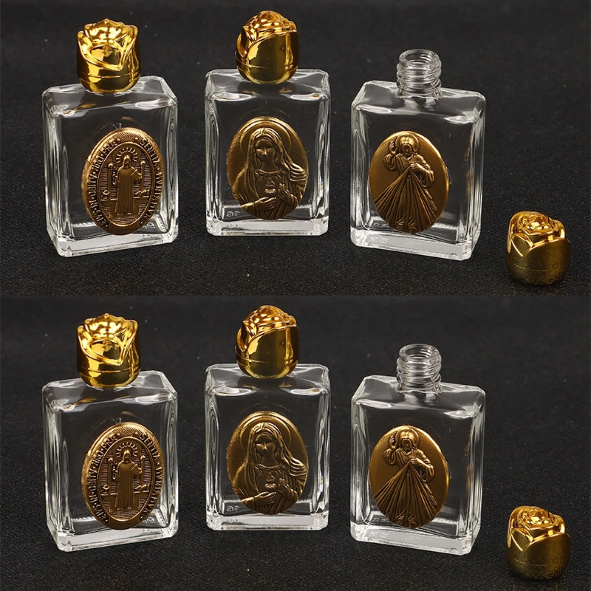 Sacred Glass Holy Water Jesus Bottle Religious Cross Bottle Christian Virgin Sculpture Bottle 3.5*7.0cm