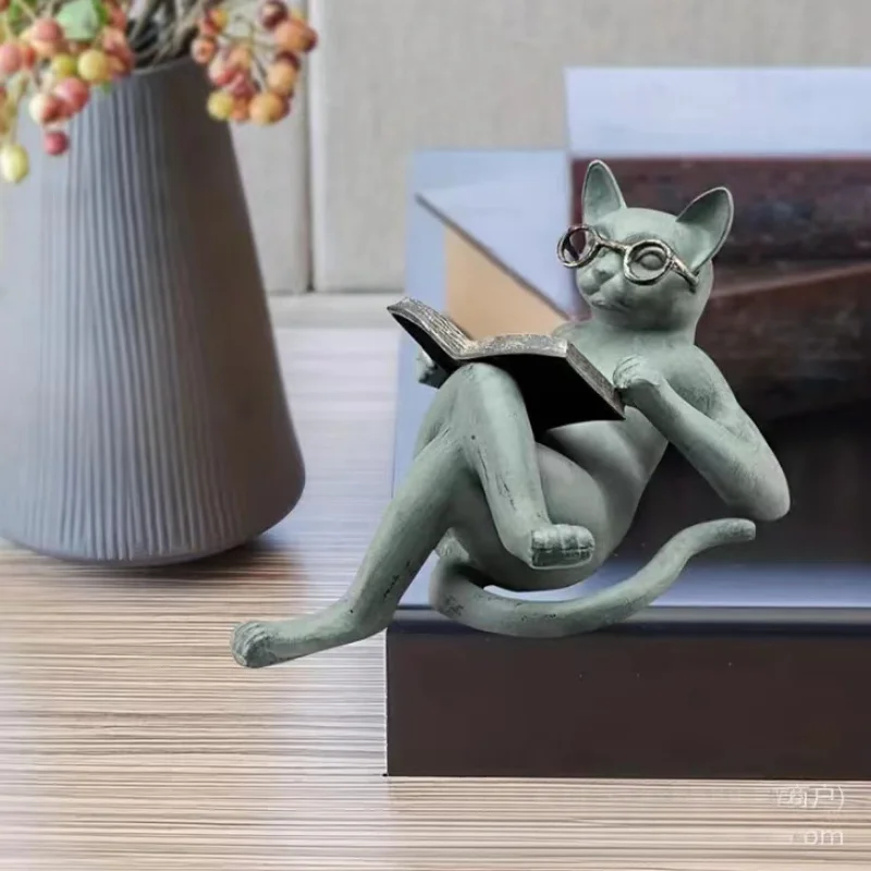 Read Literature Cat Crafts Decoration Creative Read Cat Home Table Top Decoration Statue Office Home Decor Gift Car Accessories