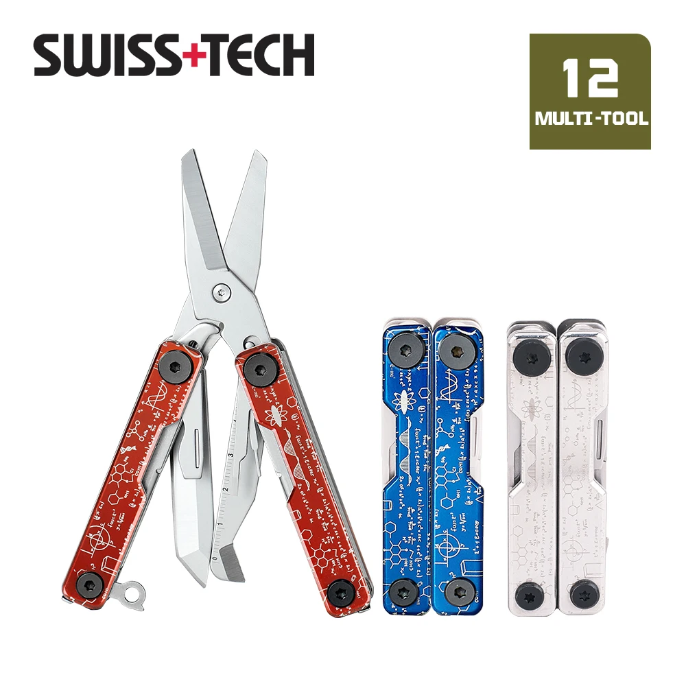 SWISS TECH 12 w 1 przenośne wielofunkcyjne składane nożyczki EDC Multitool nóż składany Outdoor Camping narzędzia ręczne Box Cutter