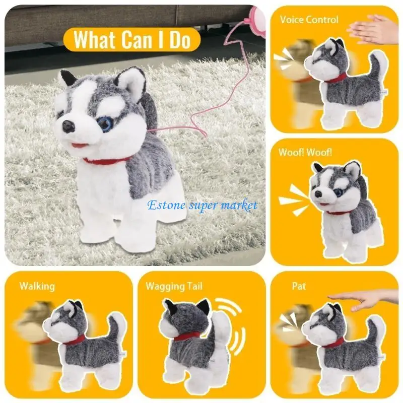 090B Electric Singing Dog Toy Walking Animal with Leash Rope Talking Puppy Toy Lovely Music Animal Toy Toddler Crawling Toy