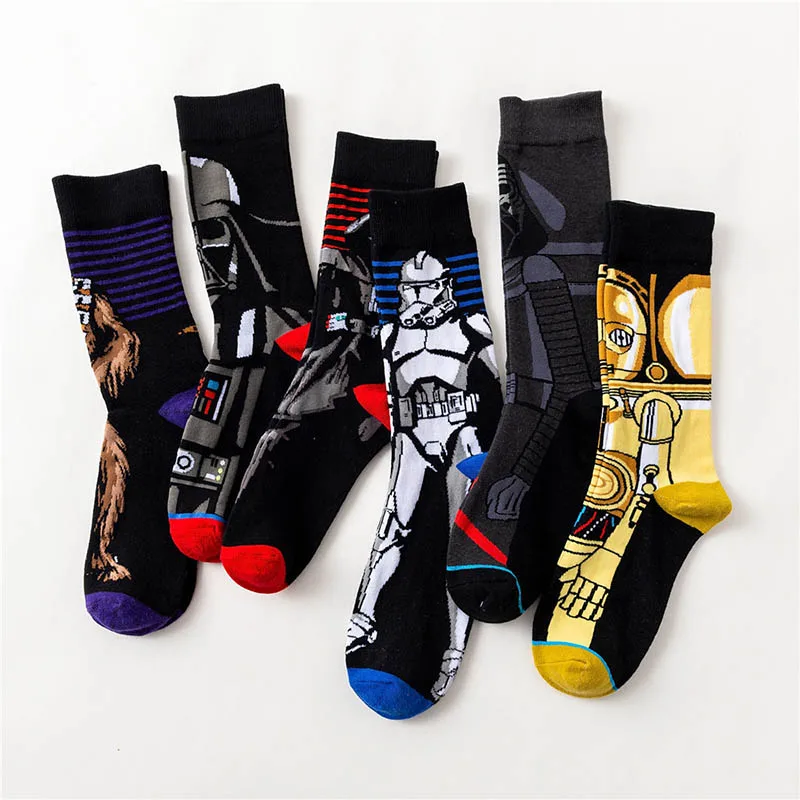 1 pair Autumn Winter Skateboard Movie Men socks Master Yoda R2-D2 Cosplay Socks Wookiee Jedi Knight Novelty Women's Socks 37-45