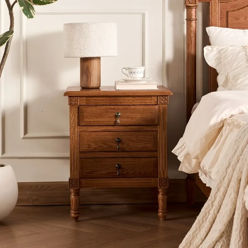 American country solid wood bedside table retro pastoral oak locker living room sofa side cabinet bedroom bedside storage