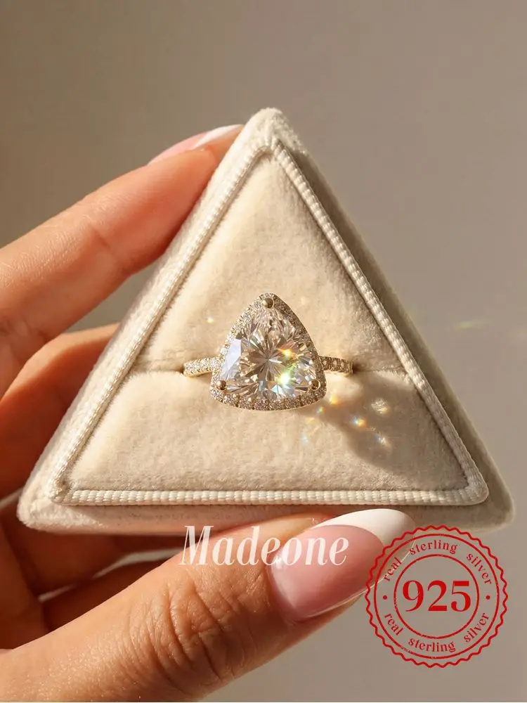 Wunderschöner klassischer Dreieck-Zirkon-Ring aus 925er-Sterlingsilber für Damen, Jahrestag, Hochzeit, modisch, luxuriös, hochwertiger edler Schmuck