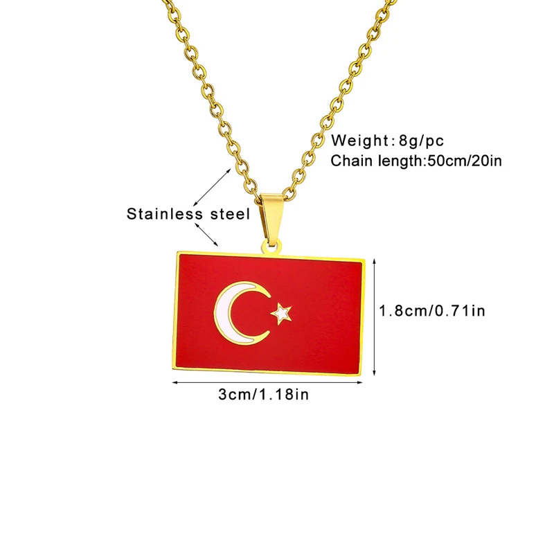 Drop Oil Turkey Flag Pendant Necklace For Women Turkish Gold Silver Color Stainless Steel Jewelry Ethnic Party Birthday Gifts