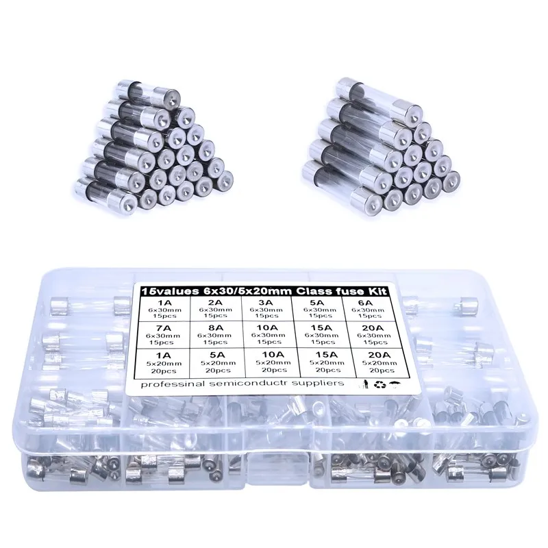 250PCS 15 specifications 6*30mm/5*20mm quick-break glass fuse hybrid set 250V