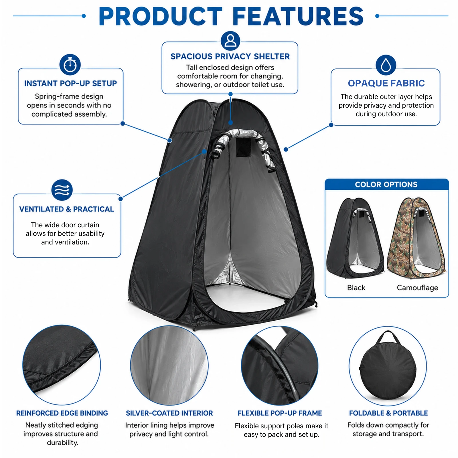 Portable Pop-Up Privacy Tent Outdoor Shower Tent Foldable with Storage Bag Easy Setup for Beach Camping Ideal for Outdoor Use image 5