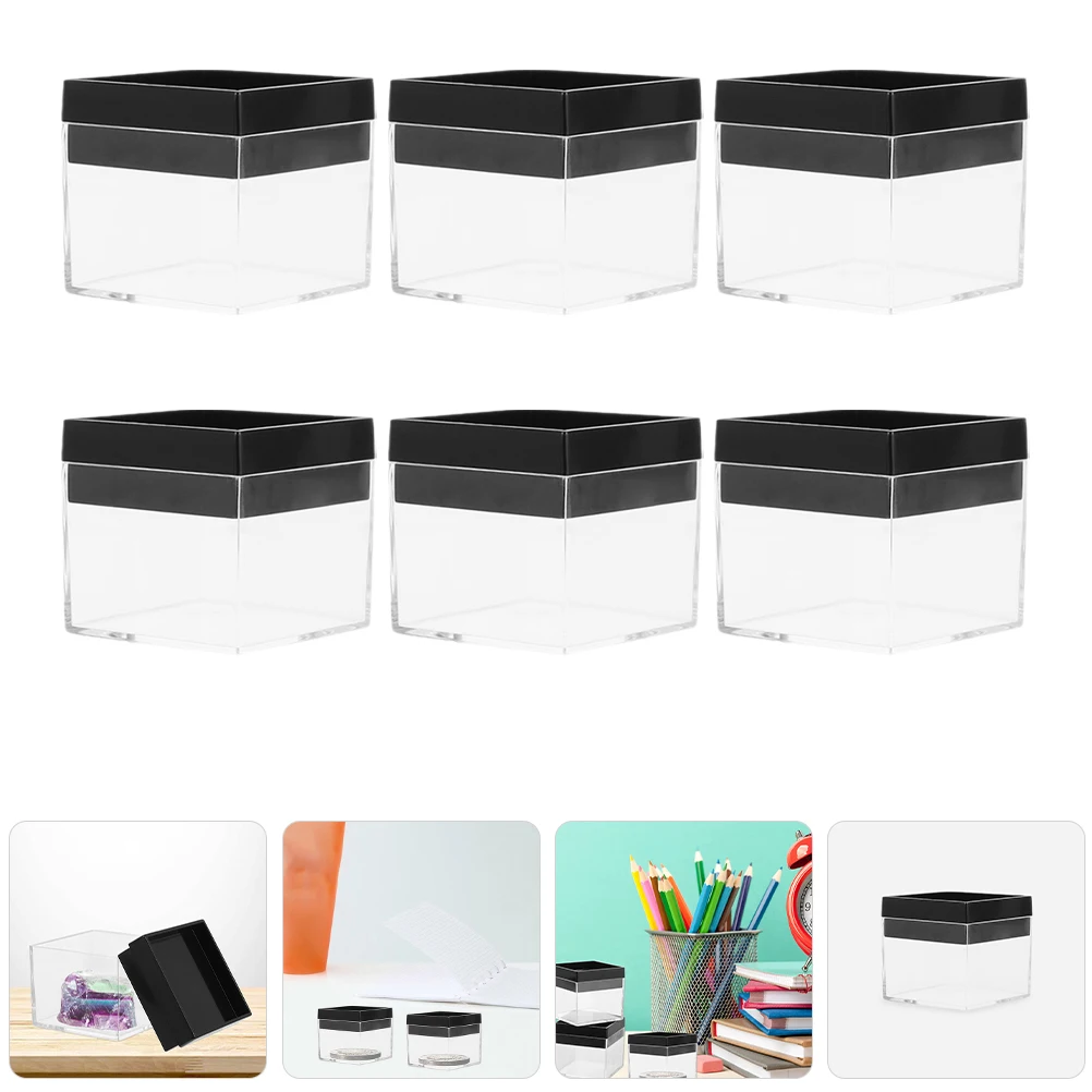 

6pcs Transparent Mineral Specimen Display Box Large Capacity Clear Storage Case For Jewelry Watches Durable Material Showcase