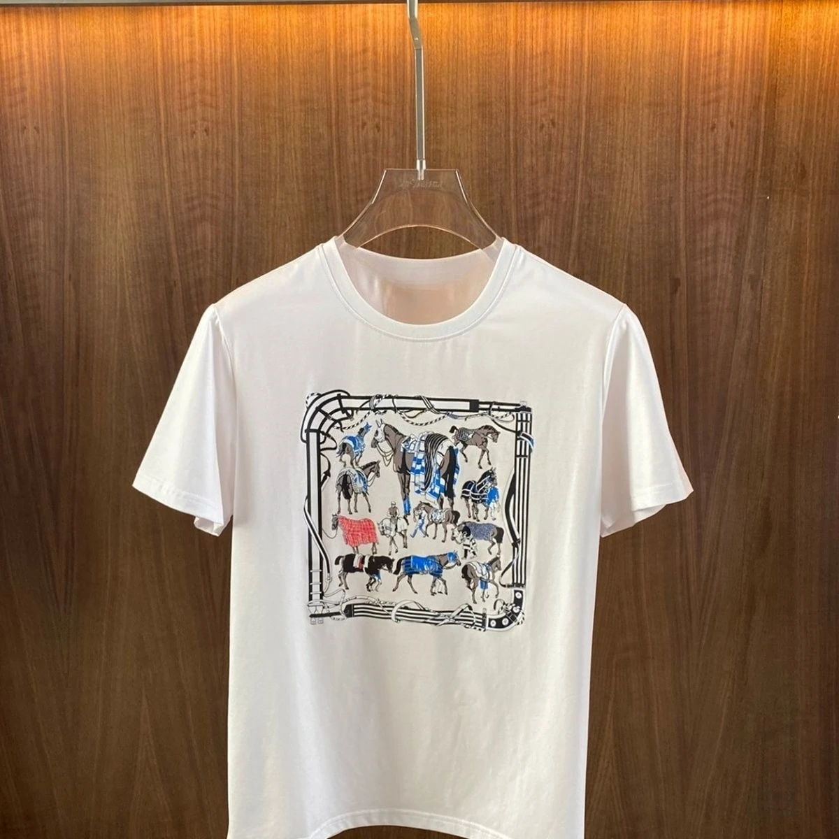 

Новая модная универсальная хлопковая футболка с коротким рукавом High Street, мужская летняя футболка с графическим принтом лошади, модный модный топ