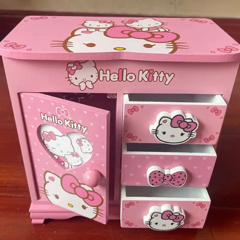 

Новинка Hello Kitty Kuromi моя мелодия аниме мультфильм Милая кавайная стильная девушка музыка деревянные ювелирные изделия коробка для хранения ювелирных изделий оптом