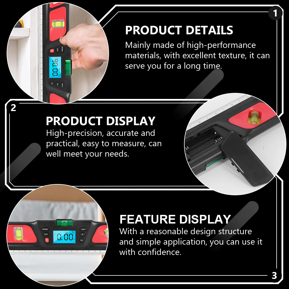 Backlit Level Ruler Portable Bubble Level Precision Horizontal Measuring Instrument Durable Gradient Red for Home