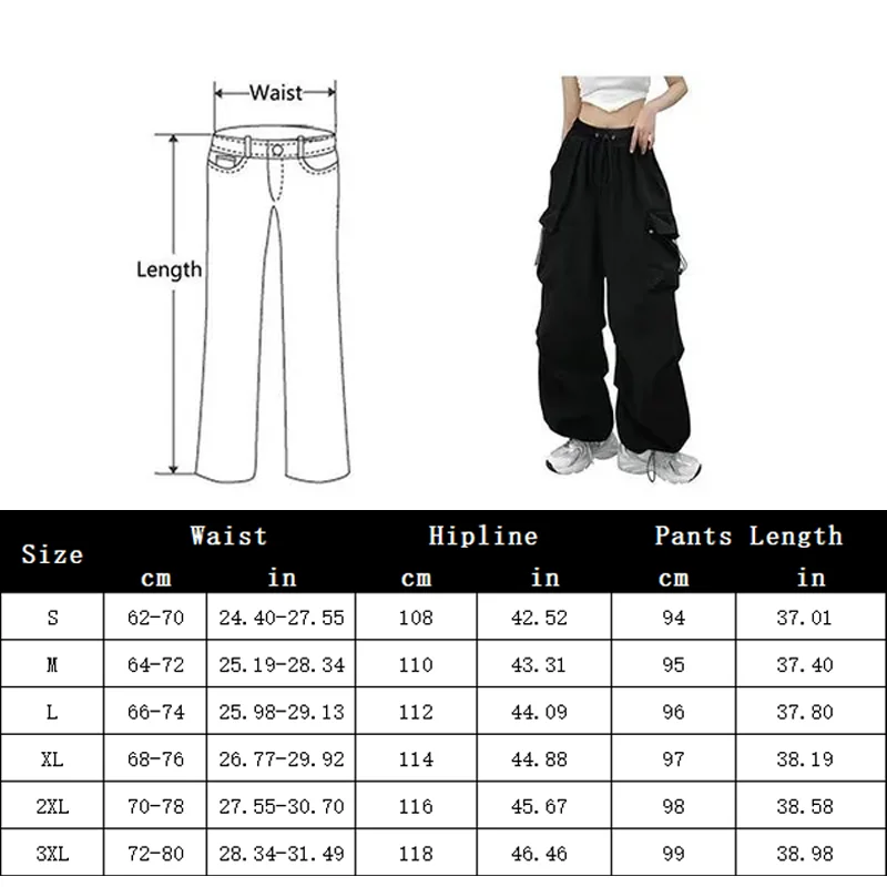 New Women's Heart printing Cargo Pants Pants Fashion Punk Pockets Jogger Trousers Harajuku Elastics High Waist Streetwear