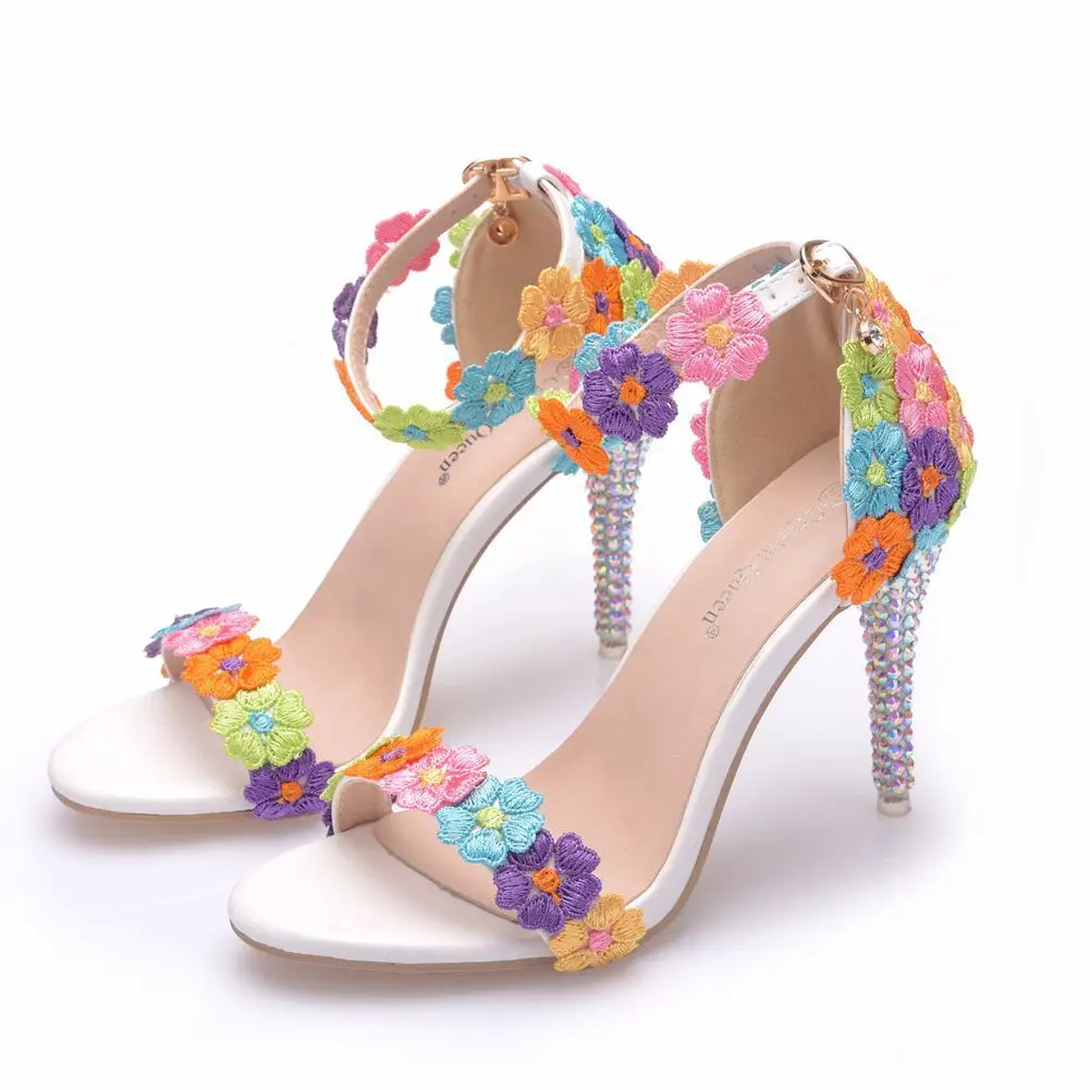 

Summer new round-headed pearl rhinestone tassel lace flower with sandals banquet dress large size stilt high-heeled women's shoe