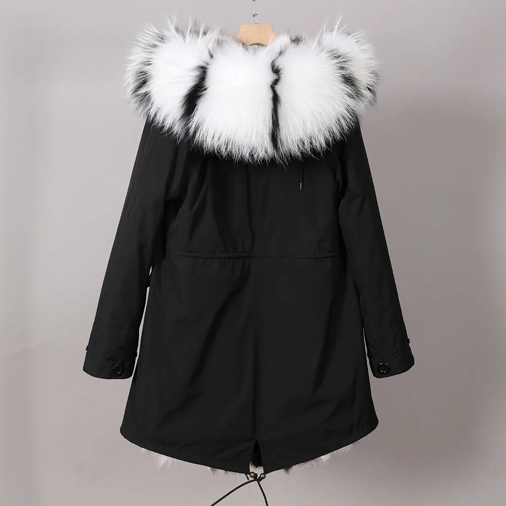 Dames Winter Afneembare Vossenbontvoering Echte wasbeer Bontkraag Parka Capuchon Jas Afneembare bontkraag voor dames