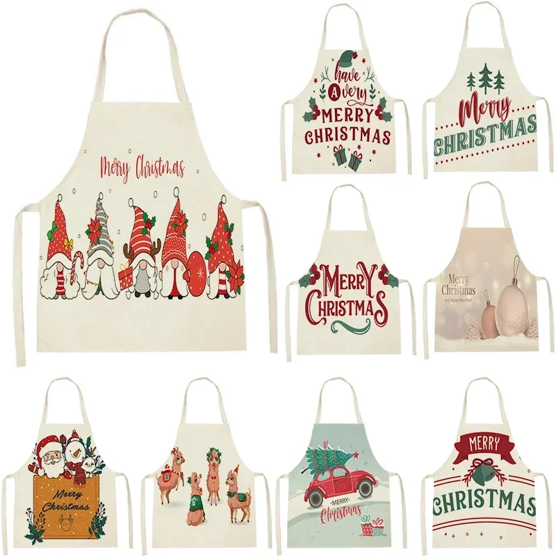 Santa Claus Pattern Kitchen Apron Adult Apron Customizable Apron Household Cleaning Products Linen Cotton Delantal Cocina Chef