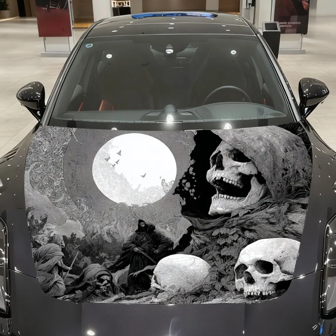 Mysterious Skull Pattern Car Hood Stickers, Decorative Car Packaging Paper, Bold Designs, Halloween Decorations, Car Parts Acces