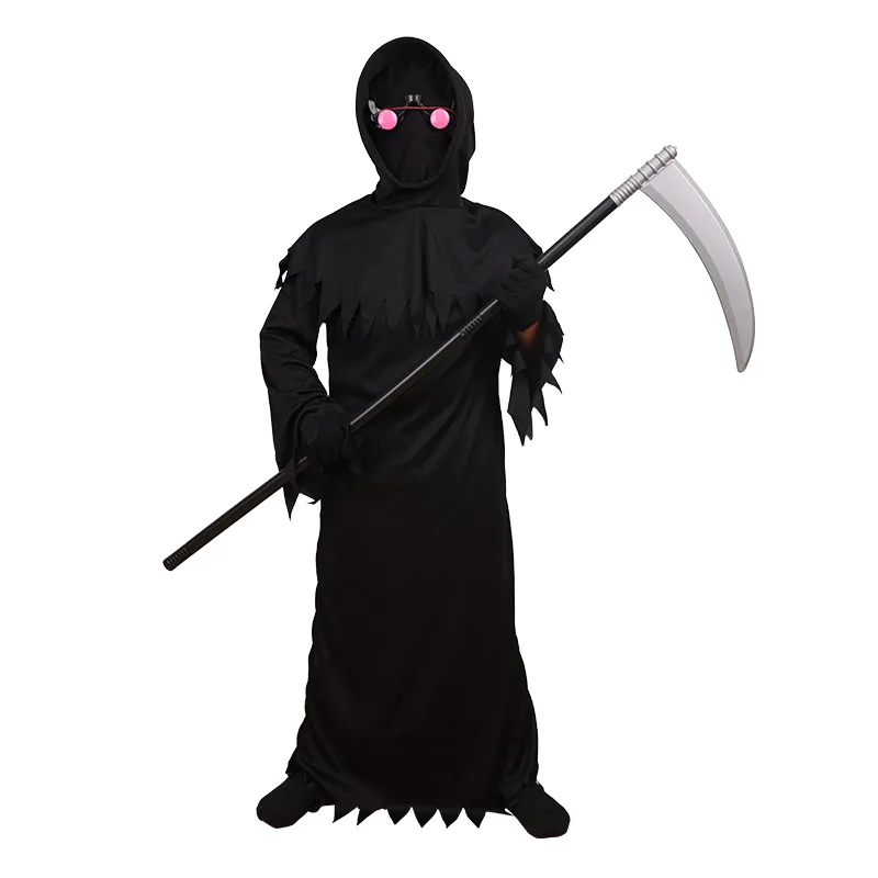 2‑Style Grim Reaper Cosplay Costume Black Hooded Robe With Scythe Prop Skeleton Mask Gloves Halloween Carnival Fancy Dress Outfi view 5