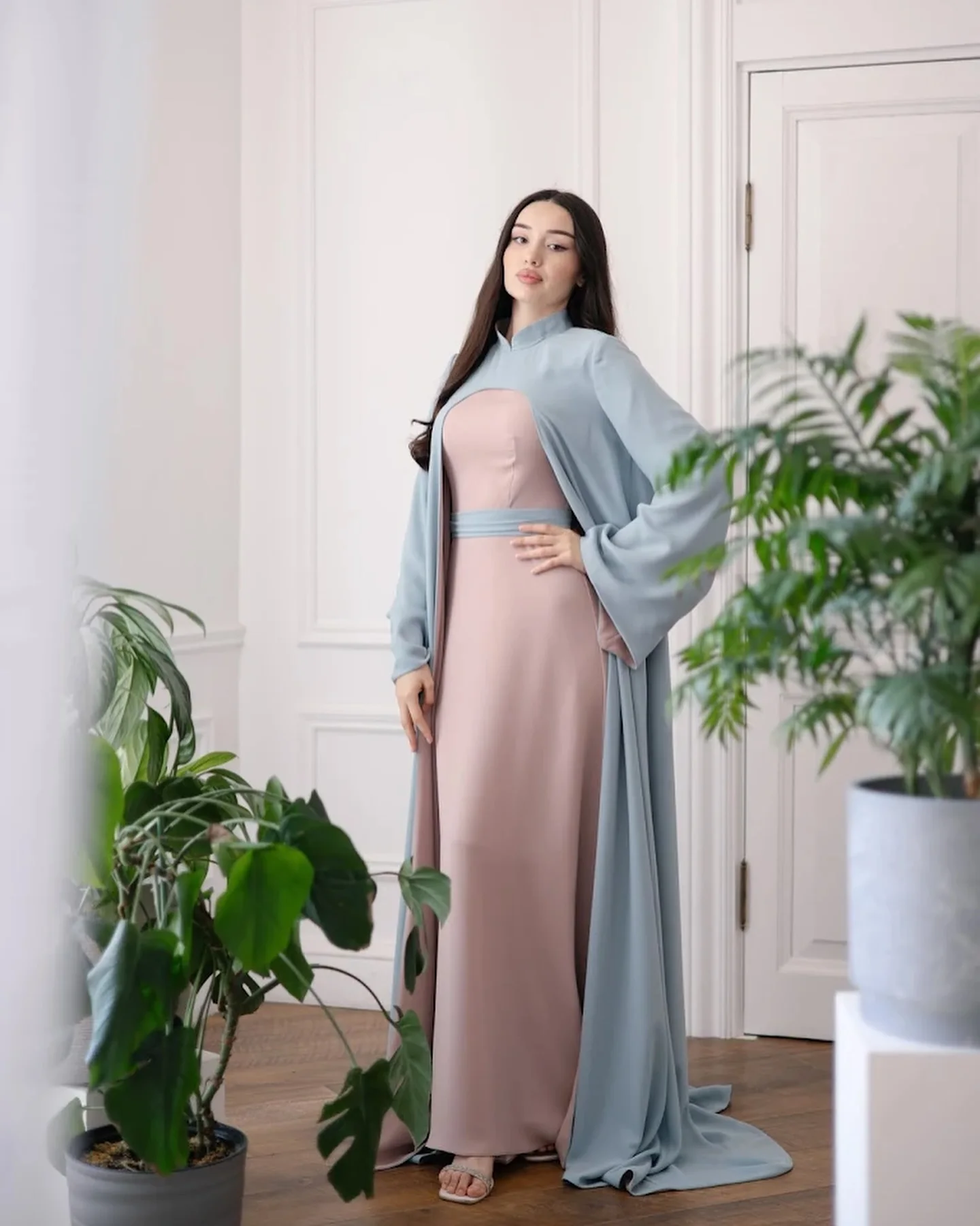 

Customized Graceful Jersey A-Line Evening Dress Temperament Long Sleeves High Collar Floor Length Special Occasion Gowns