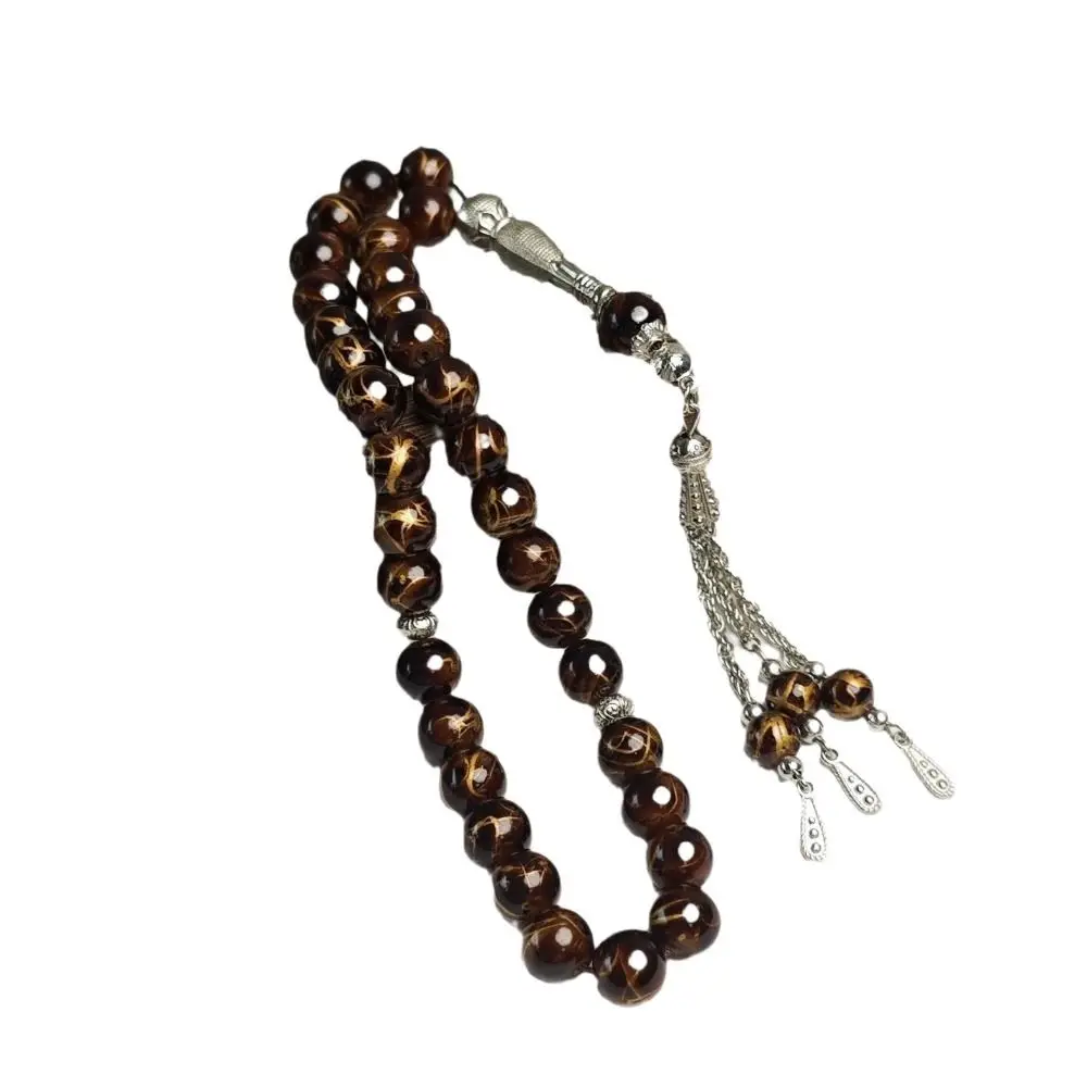 33 Beads Tiger Eye Stone Bracelet Transparent Acrylic Round Small Beads Prayer Beads Handmade With Tassels Islamic Tasbih