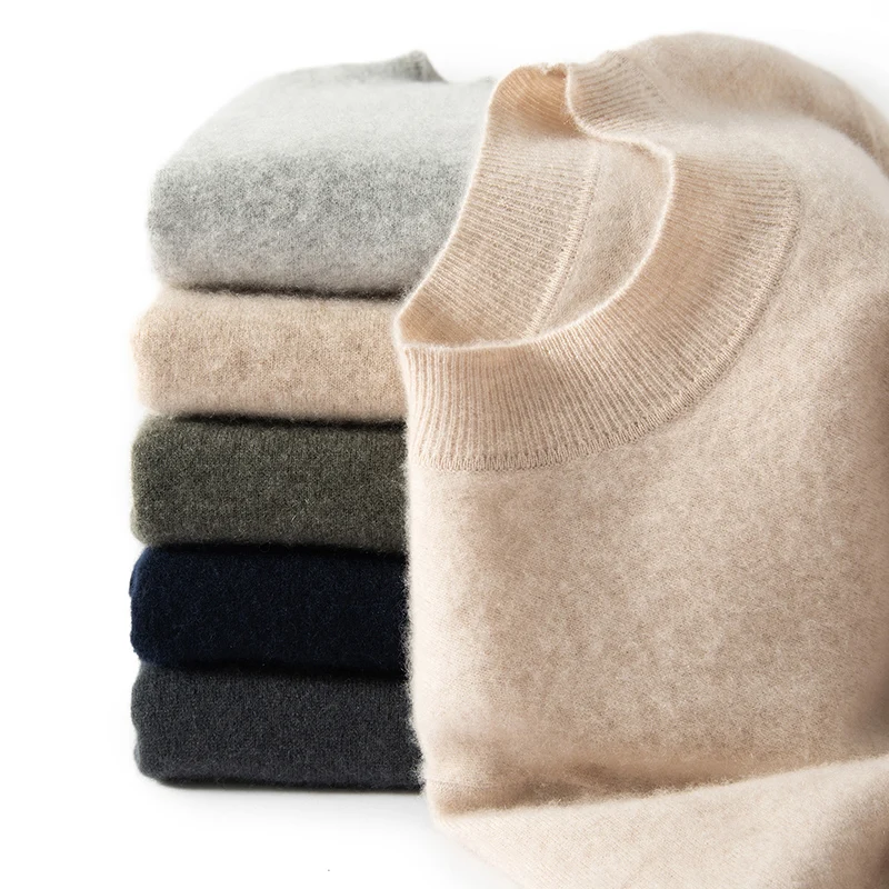 

280 г мужской свитер из 100% чистого кашемира, 12 игл, плоский односторонний пуловер с полуводолазкой, вязаный базовый слой, свитер, внутренняя одежда