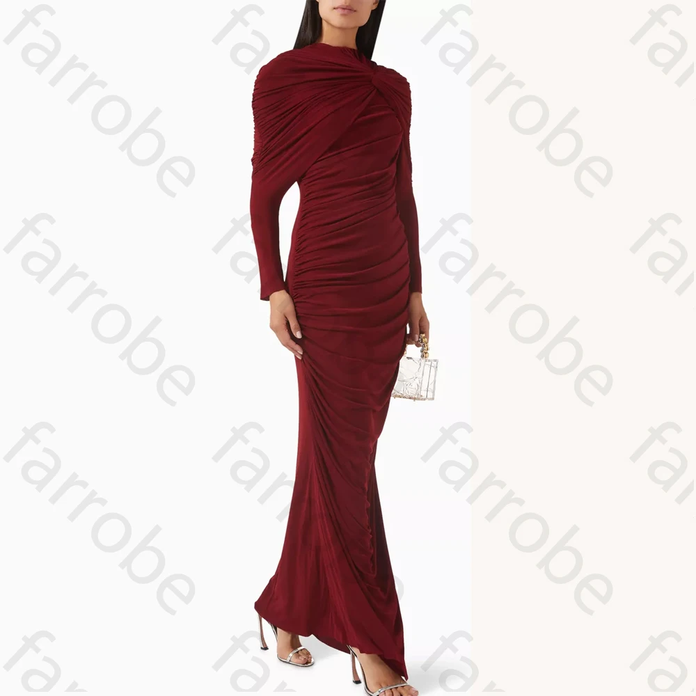 

Draped Maxi Dress in Jersey A-Line Evening Dresses Long Sleeves Formal Prom Gown Exquisite High Quality Party Gowns Customized