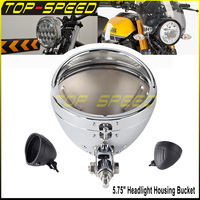 Black/Chrome Motorcycle Headlamp Housing Light Shell Mounting Ring Direct Fit 5.75 Inch Round Headlight With Visor Bezel Bucket